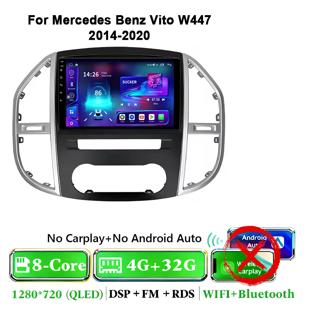 Android 17 autoradio voor Mercedes Benz Vito 3 W447 2014-2020 2K QLED Android multimediaspeler 4G stereo CarPlay head unit
