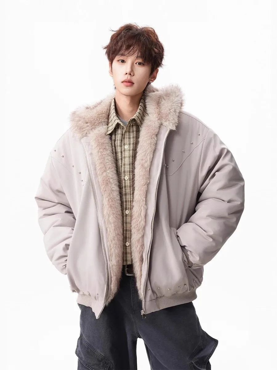 

Свободный крой с капюшоном из тонкого хлопка, мужское зимнее пальто с тепловым воротником, молодежная ткань из бычьей ткани, длинная застежка-молния