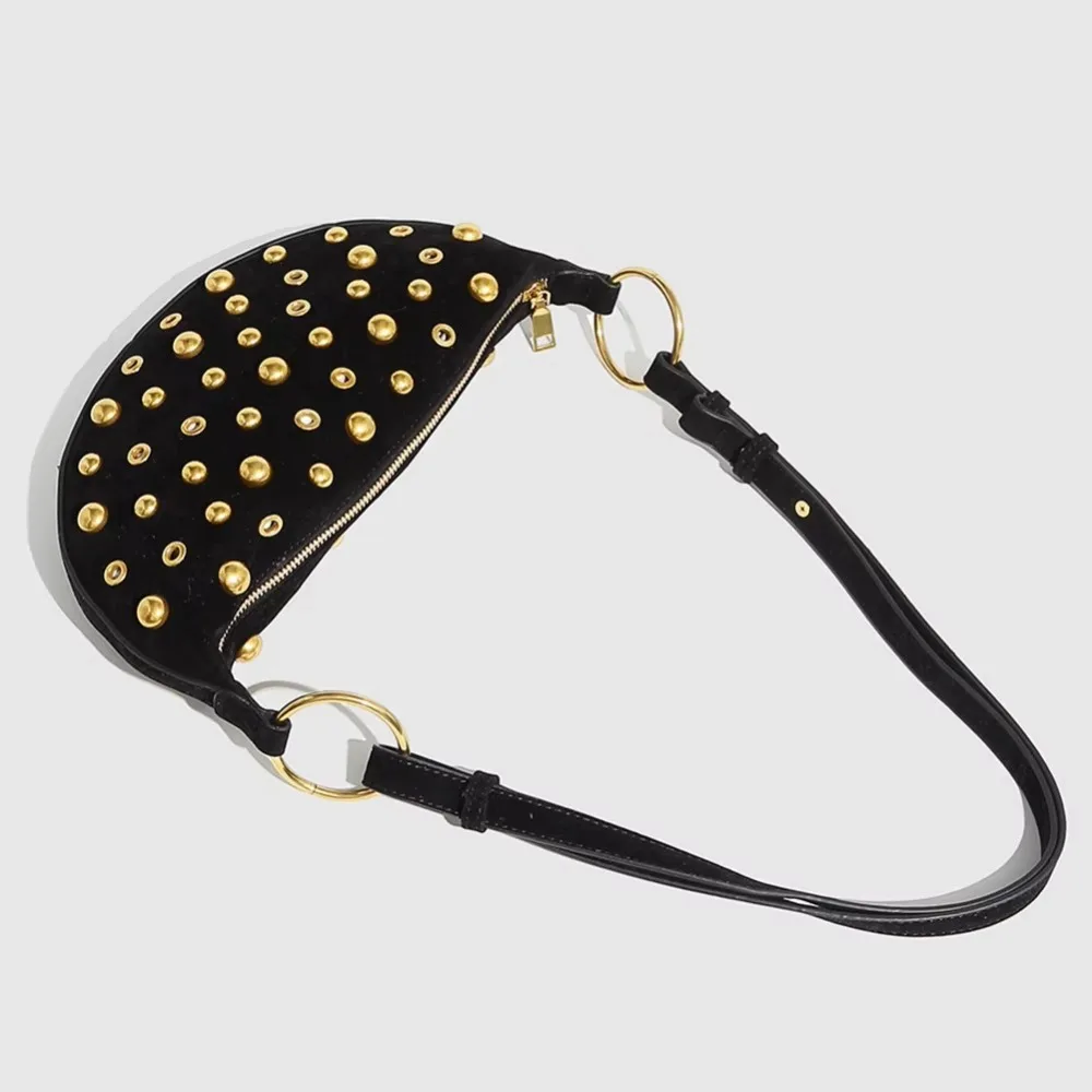 Casual Rivets Shoulder Bag Large Capacity Zipper Women Tote Shopping Bag Punk Style PU Studded Handbag