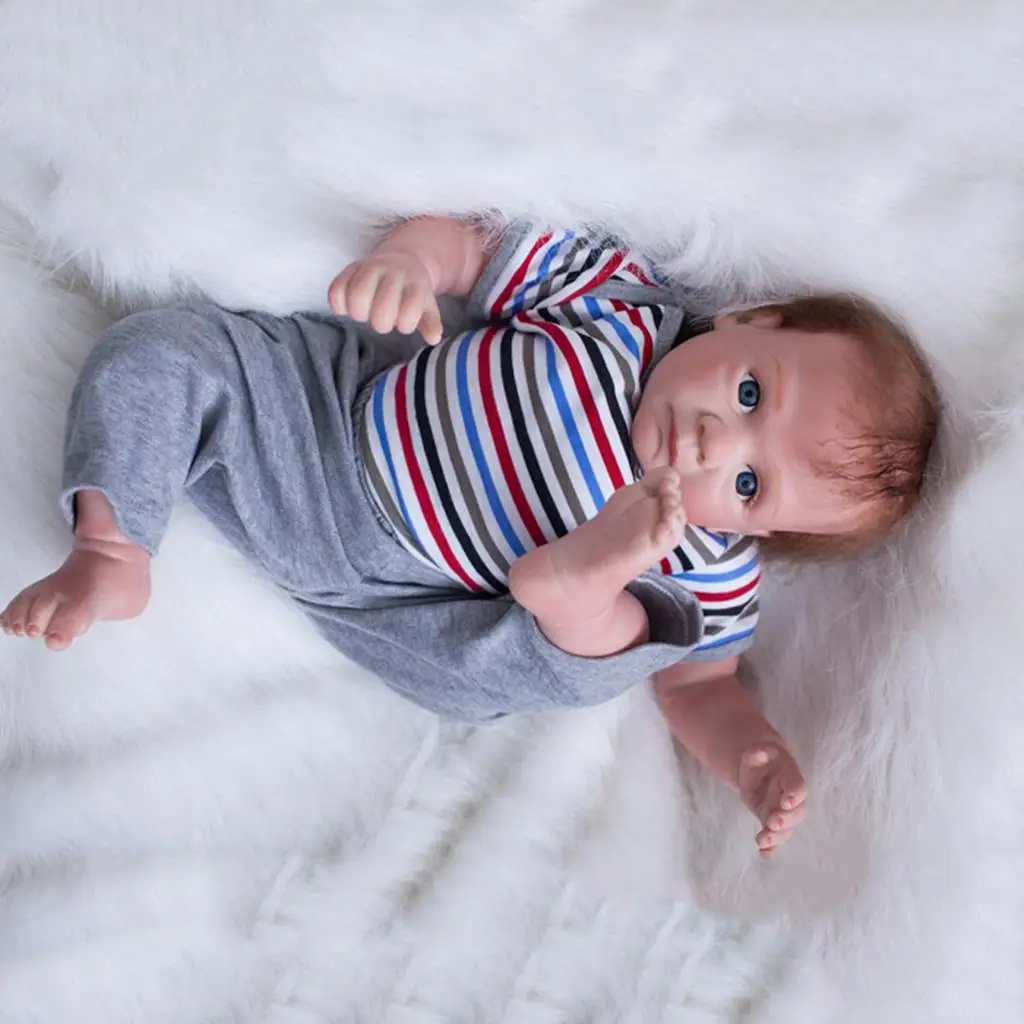 Miniature Reborn Doll Dress Pure Cotton Striped Gray Suit for Baby Dolls 20inch Clothing Set Accessories view 4