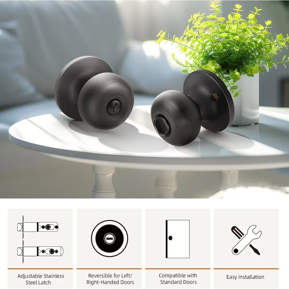 10 Pack Oil Rubbed Bronze Privacy Door Knobs - Keyless Locking for Interior, Suitable for Bed and Bath Rooms, Round Design