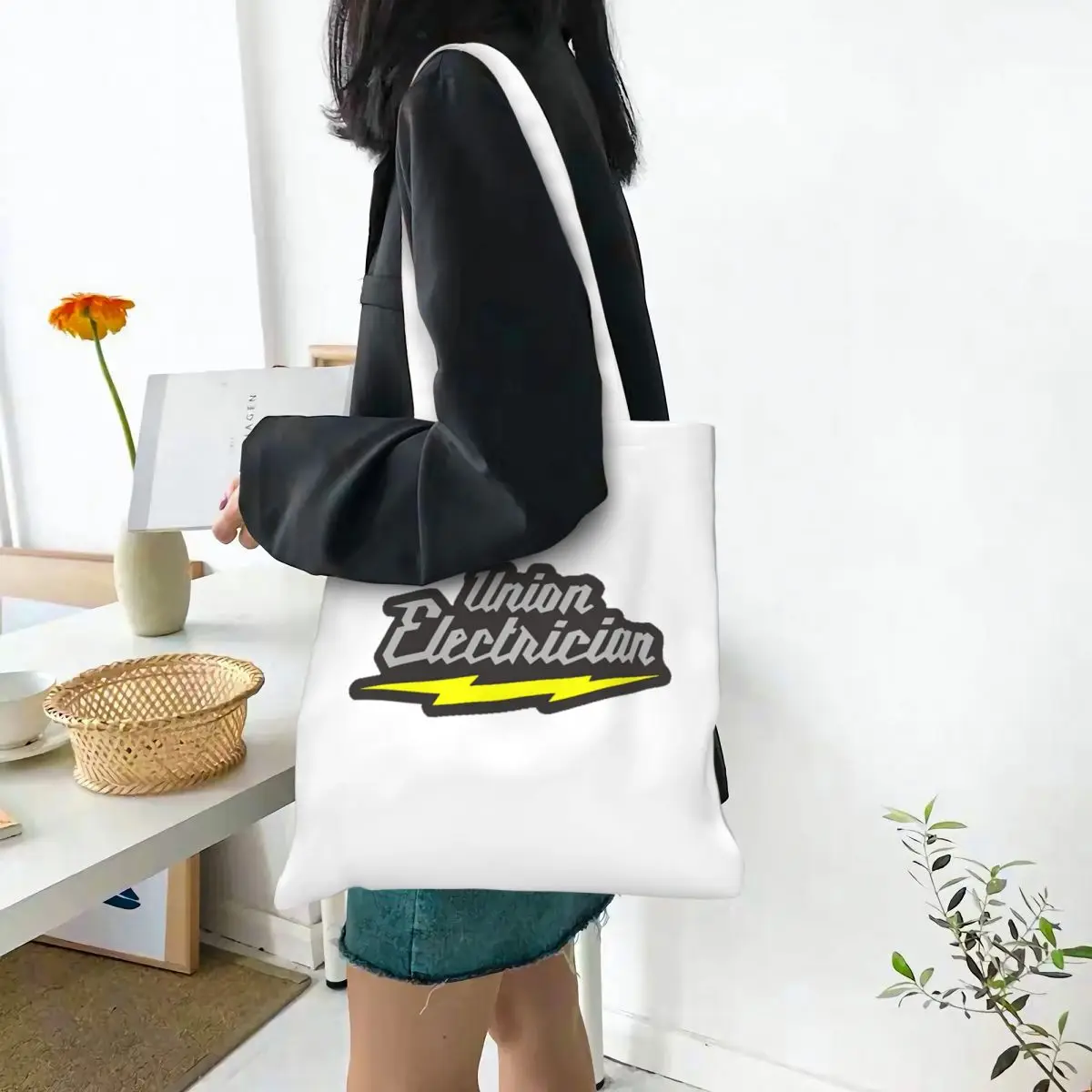Union Electrician Shopping Bags Canvas The Tote Bag Folding for Ladies Shoulder Tote Travel Handbag