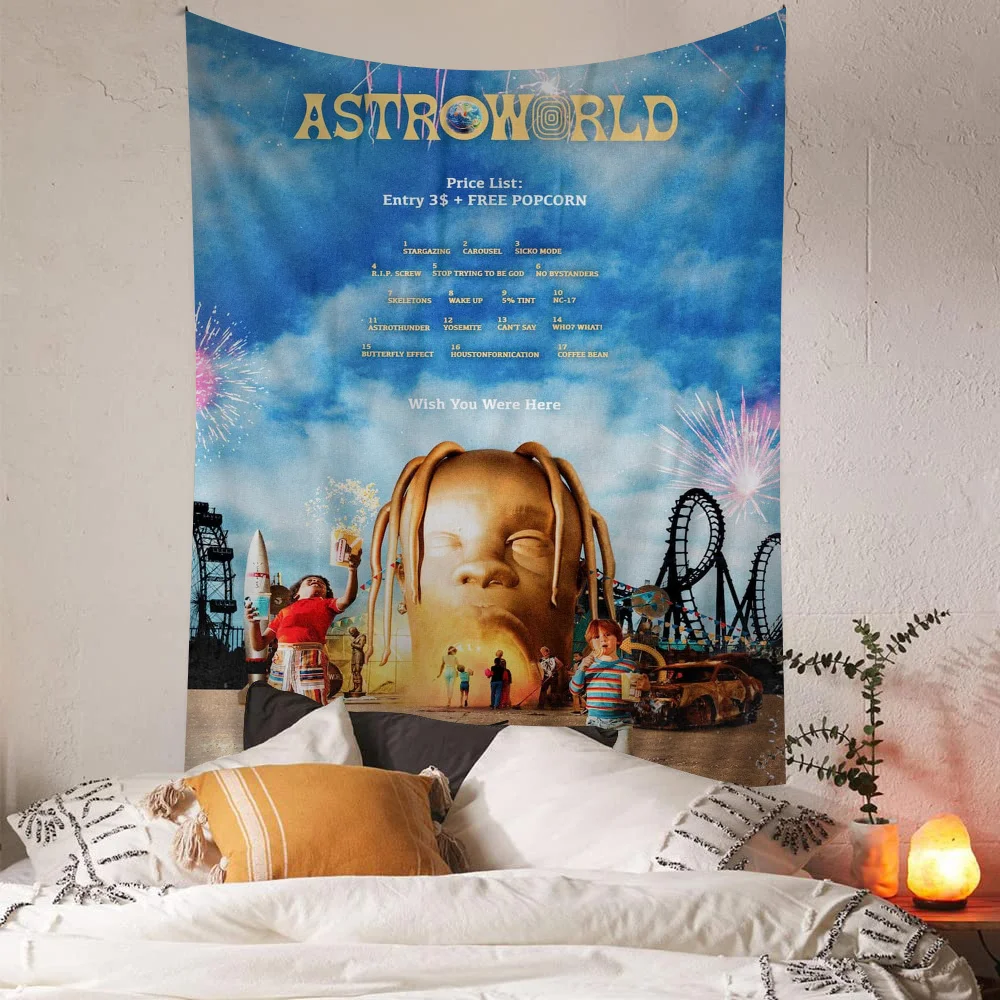 Rapper Travis Scott Astroworld Anime Tapestry Art Science Fiction Room Home Decor Wall Art Decor