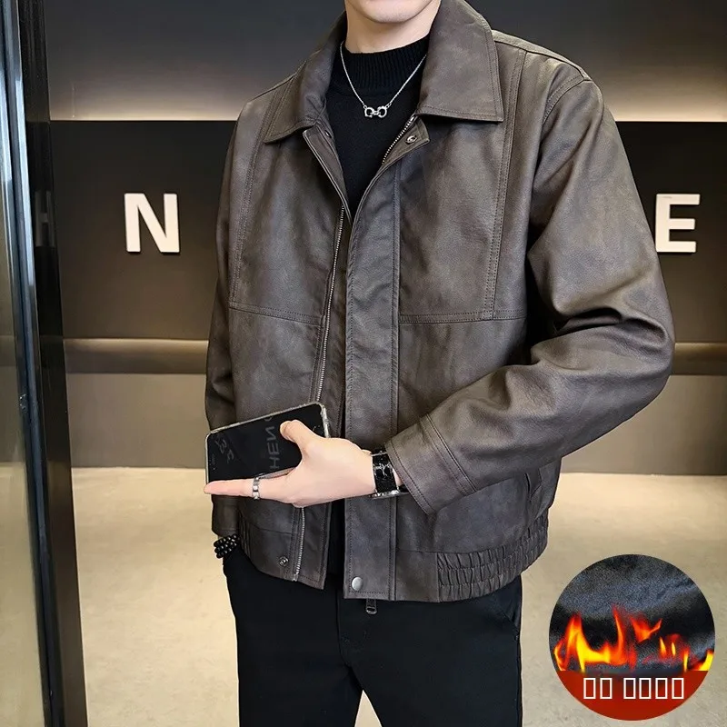 

Мужская кожаная куртка-косуха премиум-класса, весна-осень 2025, новая модная модель, свободный крой, из искусственной кожи (PU)