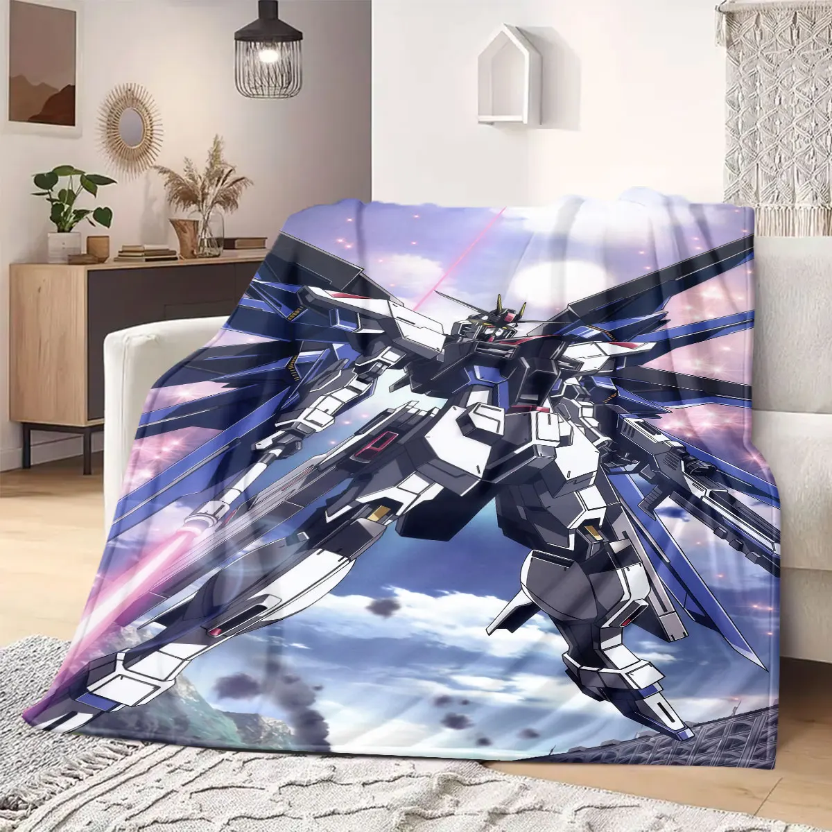 Unicorn Gundam Destroy Flannel Blanket Warm,Comfortable,Suitable for Bedrooms,Sofas,Beds,Chairs,Picnics,Travel