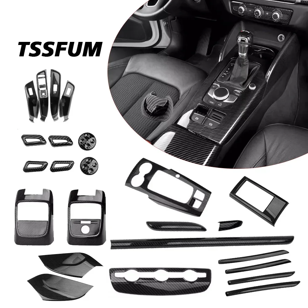 Car Interior Carbon Fiber Full Set Sticker Gear Shift Panel Cover Interior Trim for Audi A3 S3 8V 8P 2014-2020 Auto Accessories