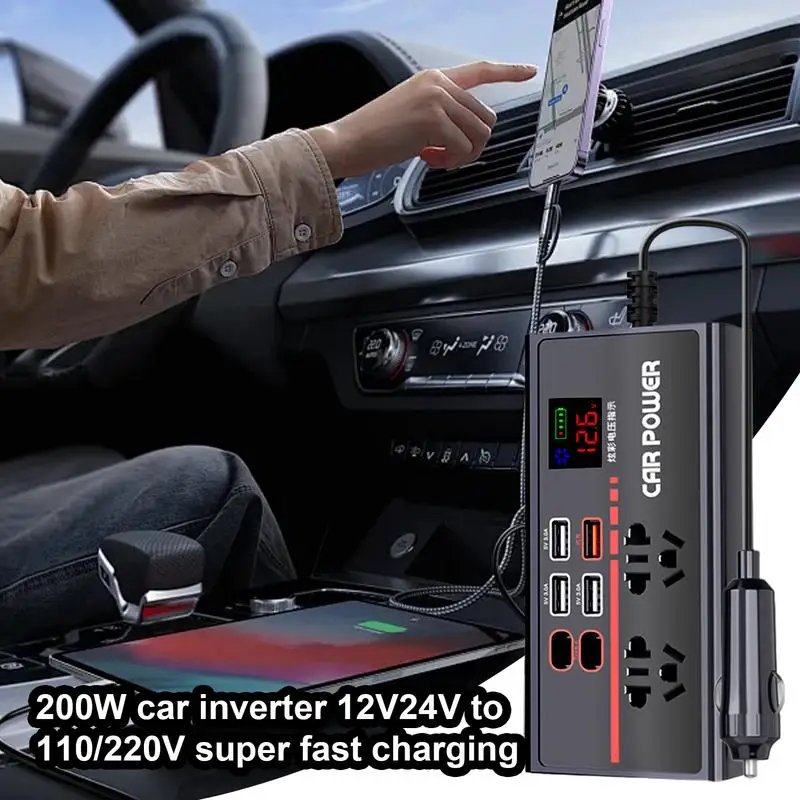 

Truck Power Inverter Fast Charger Converter Adapter 200W Car Power Inverter 12V Or 24V DC To 110V Or 220V AC USB Fast Charger