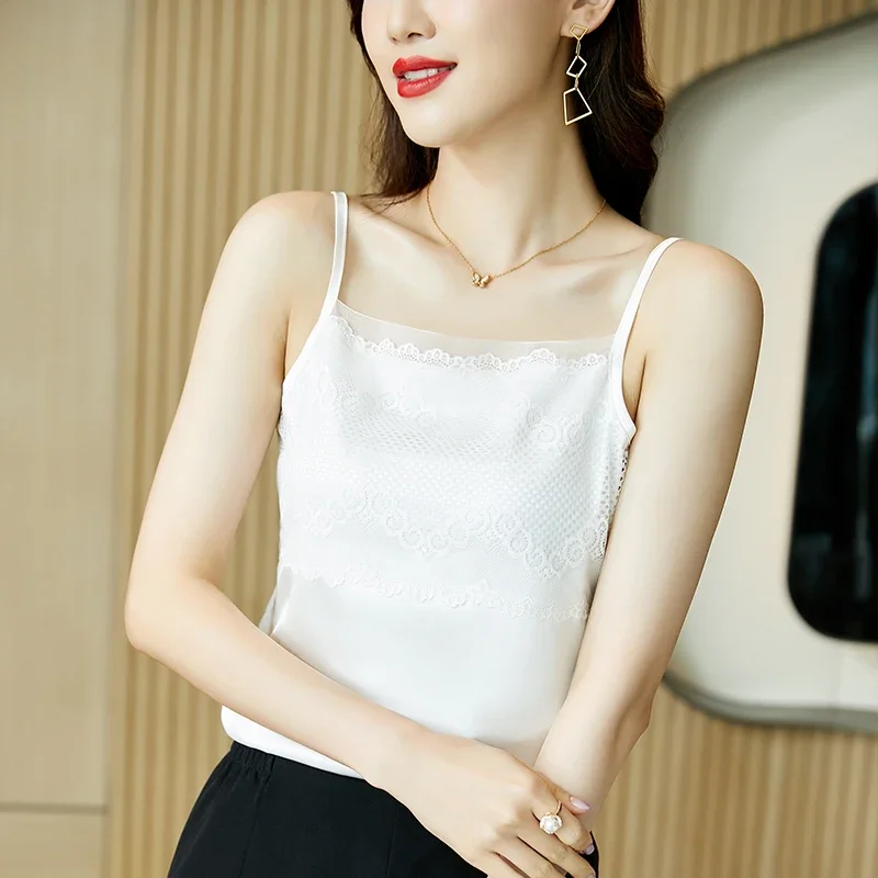 2024 Summer Women Blouse Lace V-Neck Tank Tops Slim Elegant Womens Tops Fashion Women\'s Clothing Casual White Blouse Corset Top