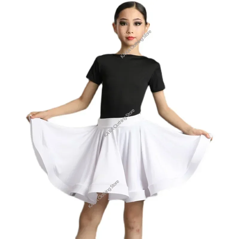 Girl Short Sleeves Standard Latin Dance Dress Children Ballroom Dance Dresses Kids Salsa Rumba Cha Cha Samba Tango Top Skirt