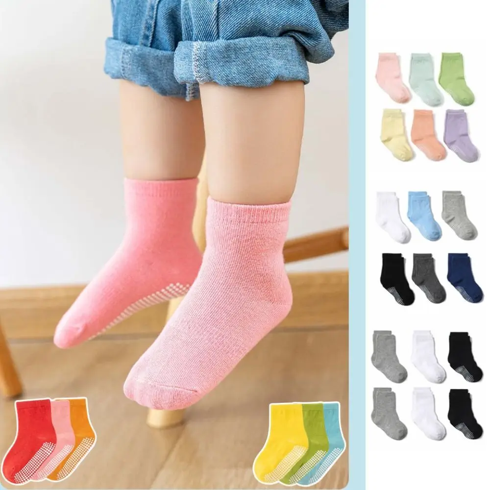 

6Pairs Dispensing Baby Cotton Socks Non-slip Solid Color Toddle Short Tube Socks Floor Socks Autumn Spring Infant Socks Children