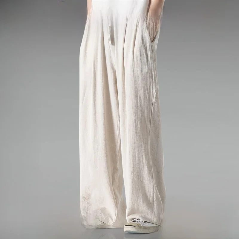 

Summer Men's Loose Comfortable Casual Cotton Linen Wide Leg Pants Straight Leg Pants Durable Breathable Eco-Friendly Fabric