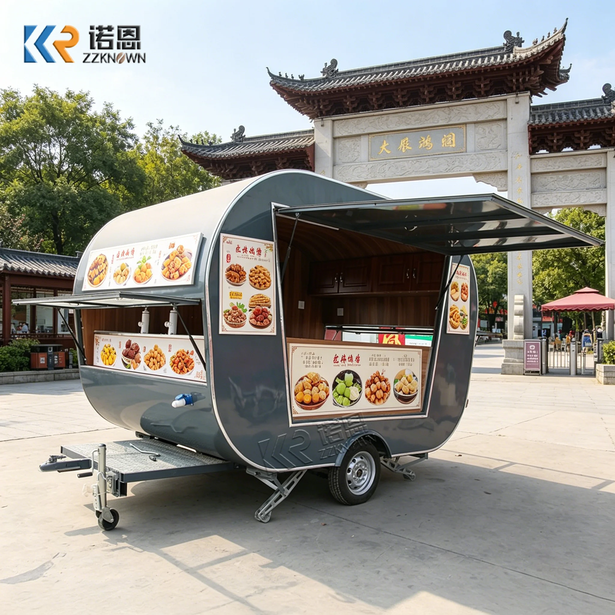 Commercial Mobile Food Vending Trailer Stainless Steel Interior Foldable Awning Catering Truck Kitchen Trailer with Generator