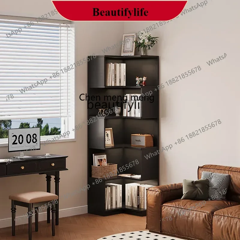 G153 Retro style corner bookshelf floor rack living room corner cabinet multi-layer storage display cabinet