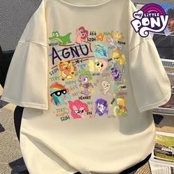 My Little Pony T-Shirts Kawaii Cartoon Girls Cotton Breathable Printed T-Shirt Y2K Summer Fashion Female Casual Loose Round Tops