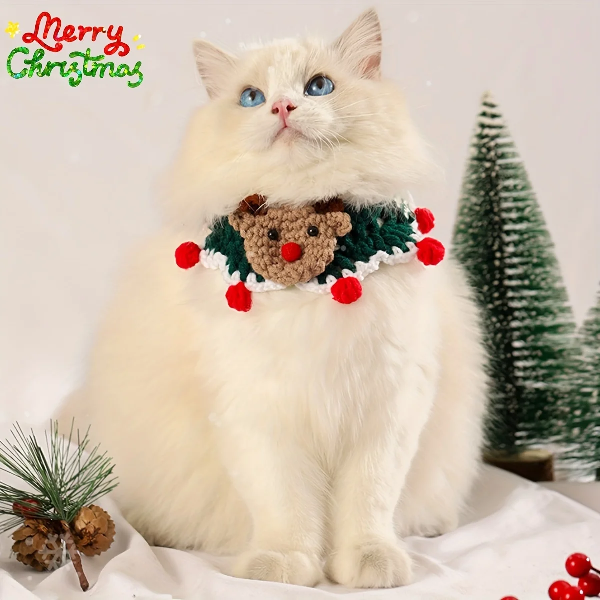 New Cute Cat Christmas Knitted Bandana Bib Collar Handmade Crochet Bib Dog Small Dog Cat Holiday Decoration Collar Jewelry