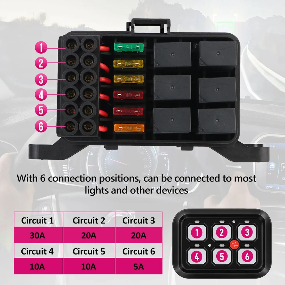Control Panel Combination Switch On Off Switch Car LED Switch Panel Light Switches 6 Gangs Light Senstive Car accessories 12V
