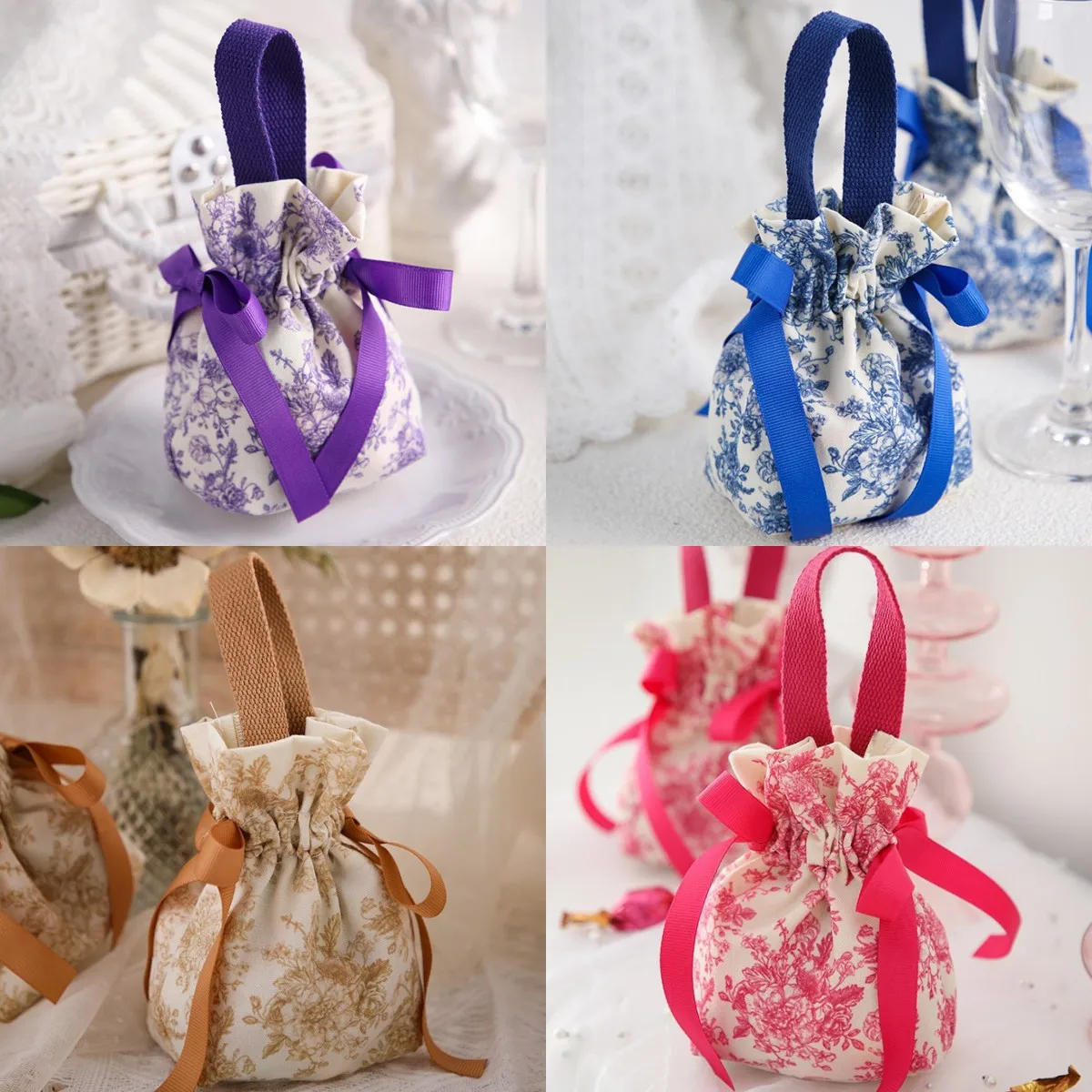 

30pcs Wedding Easter Gift Packaging Canvas Bag Creative Flower Drawstring Gift Bag Party DIY Decoration Wedding Favor for Guests