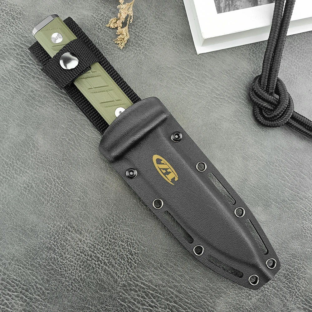 0006 High Hardness Wild Survival EDC Straight Knife Multifunctional G10 Handle D2 Steel Fixed Blade Knife for Camping, Hunting