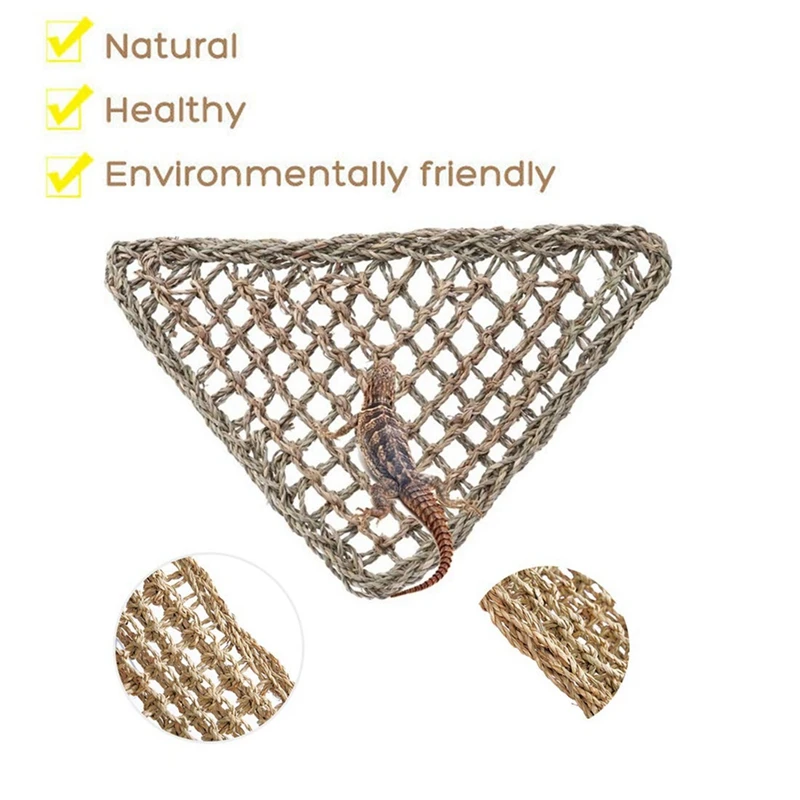 2 Pack Bearded Dragon Hammock Reptile Climbing Decor For LIZARD Lounger 100% Natural Seagrass Fabric Hammock For Reptiles