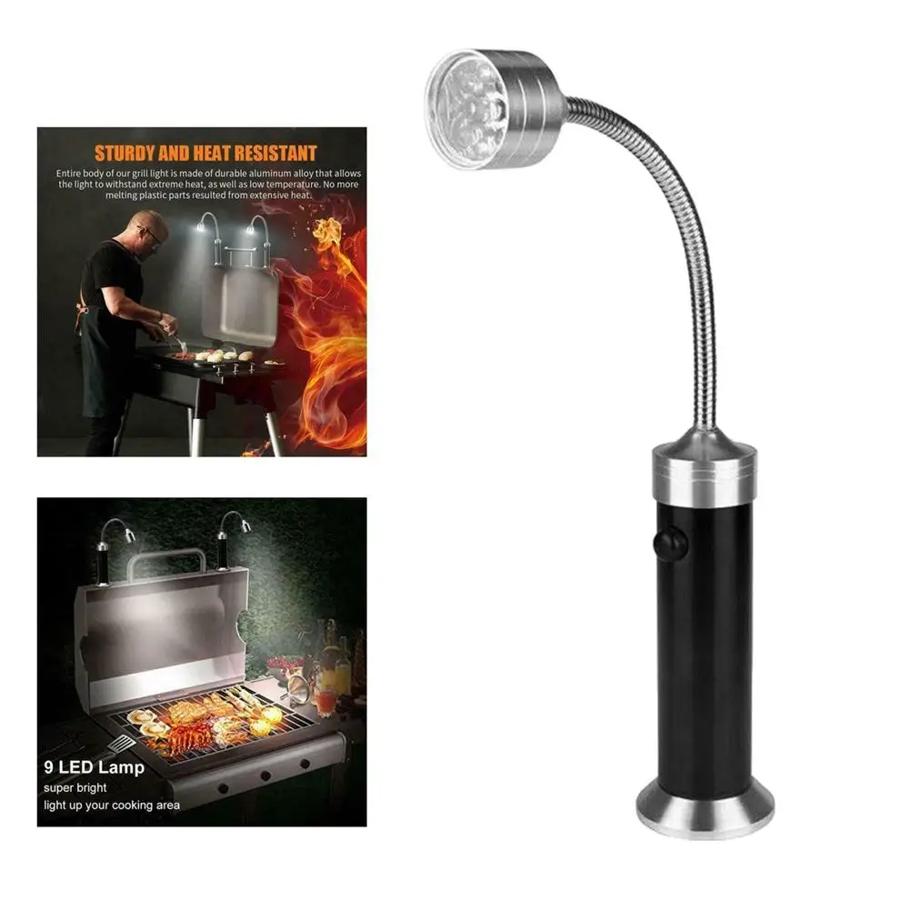 2 pçs portátil magnético led grill lâmpada de luz 360 graus ajustável para churrasco churrasqueira grelhar luzes ao ar livre ferramentas iluminação