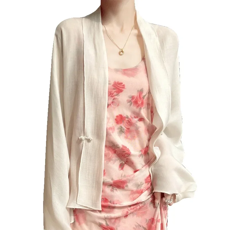 

Women's Elegant Frog Button Sheer Long Sleeve Cardigan
