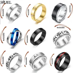 Punk Anti Stress Fidget Spinner Ring Black for Men Women Stainless Steel Anxiety Knuckle Rings 6/8mm Relaxing Finger Jewelry