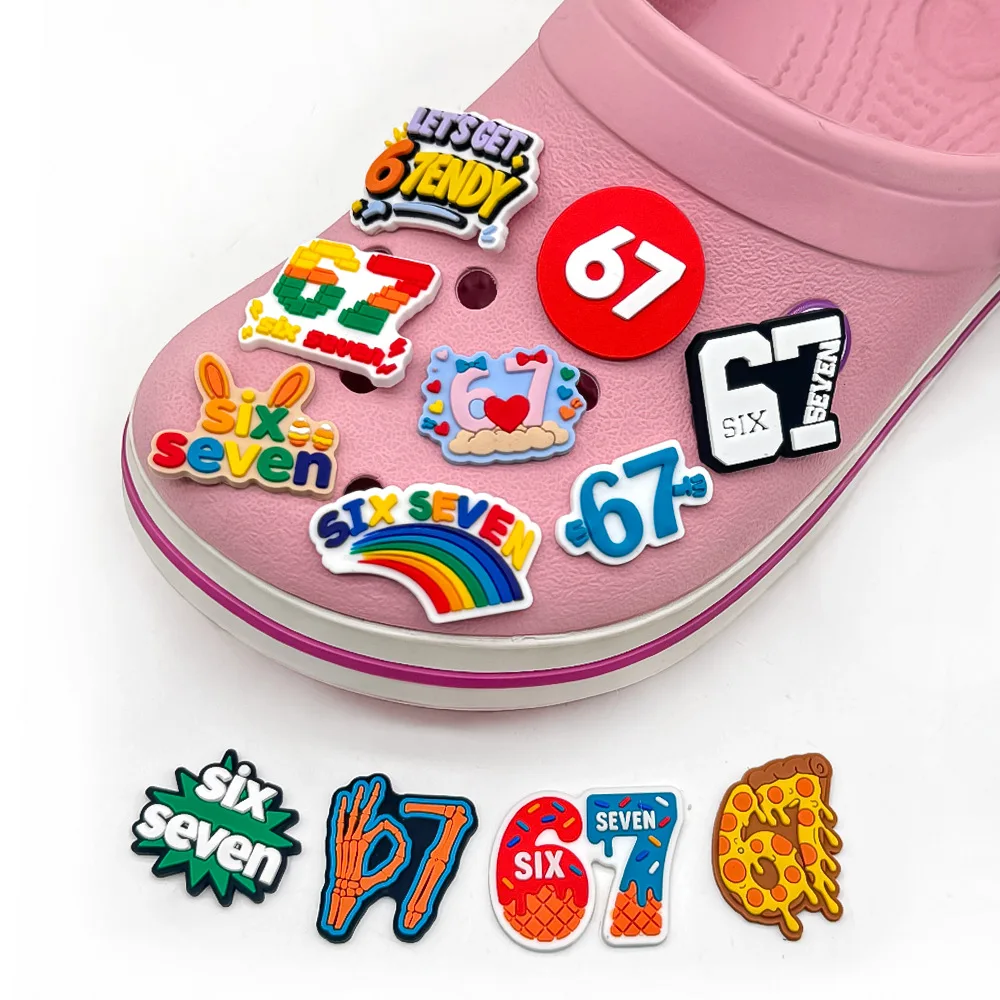 12-Pack Number 67 Croc Charms - Novelty PVC Soft Rubber Shoe Decor for Sandals, Beach Bags & Garden Shoes