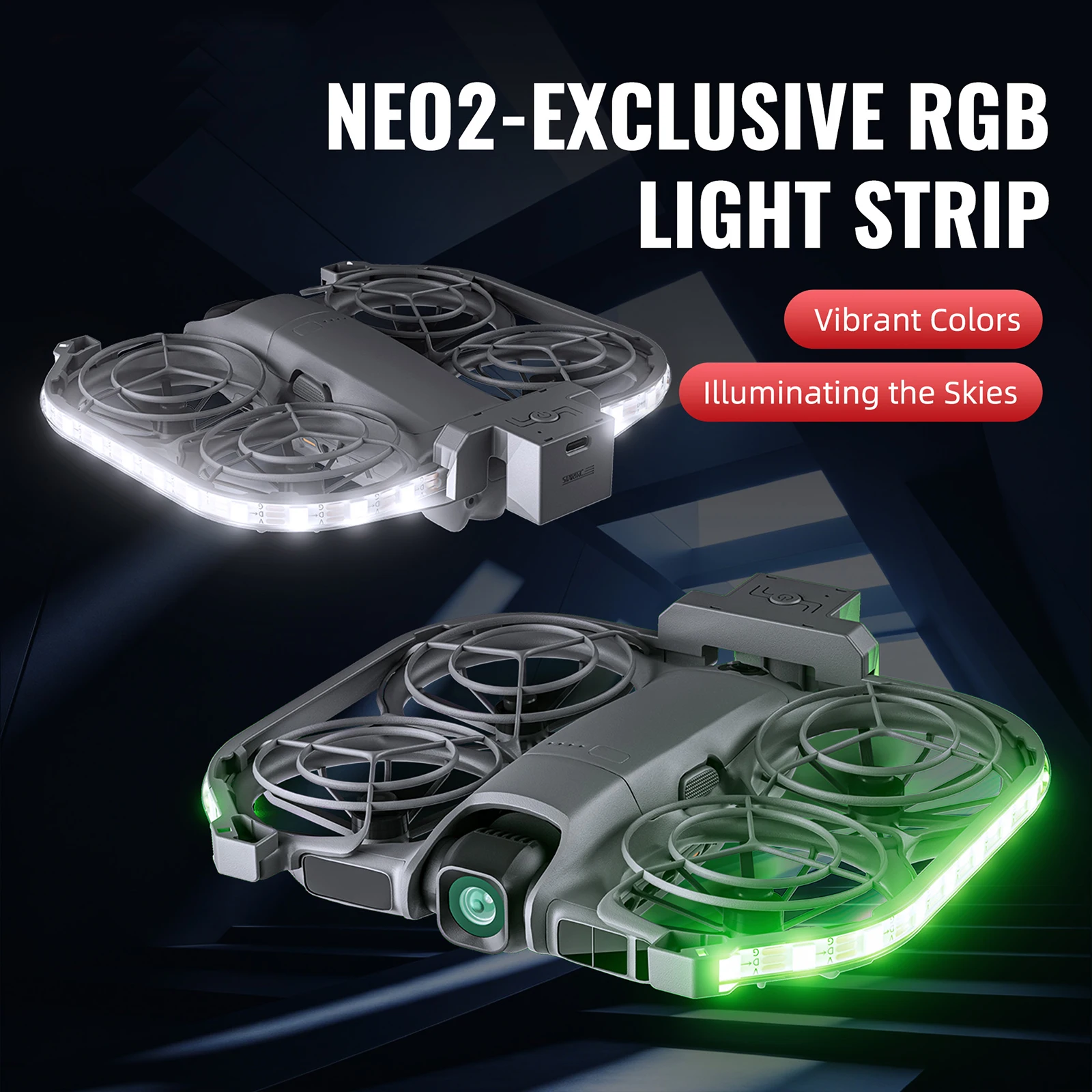 For DJI Neo2 LED Strip Multifunctional Colorful Night Flight Indicator Tool-Free Drone Flash Light Type-C Rechangable for Drone