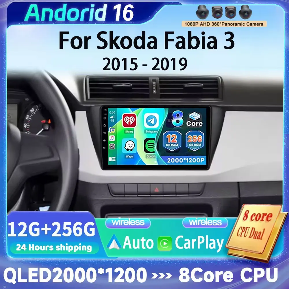 9Inch autoradio Multimedia Android 16 For Skoda Fabia 3 III 2015 2016 2017 2018 2019 Car Radio Carplay 4G Wifi GPS RDS DVD