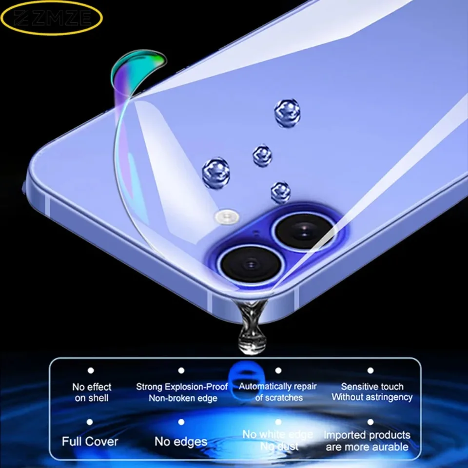 2/3 Piezas Película de Hidrogel Trasera para iPhone 17 16 15 Pro Max 13 14 12 11 Película Transparente Suave Protector de Pantalla Antirrayas Antigolpes 5