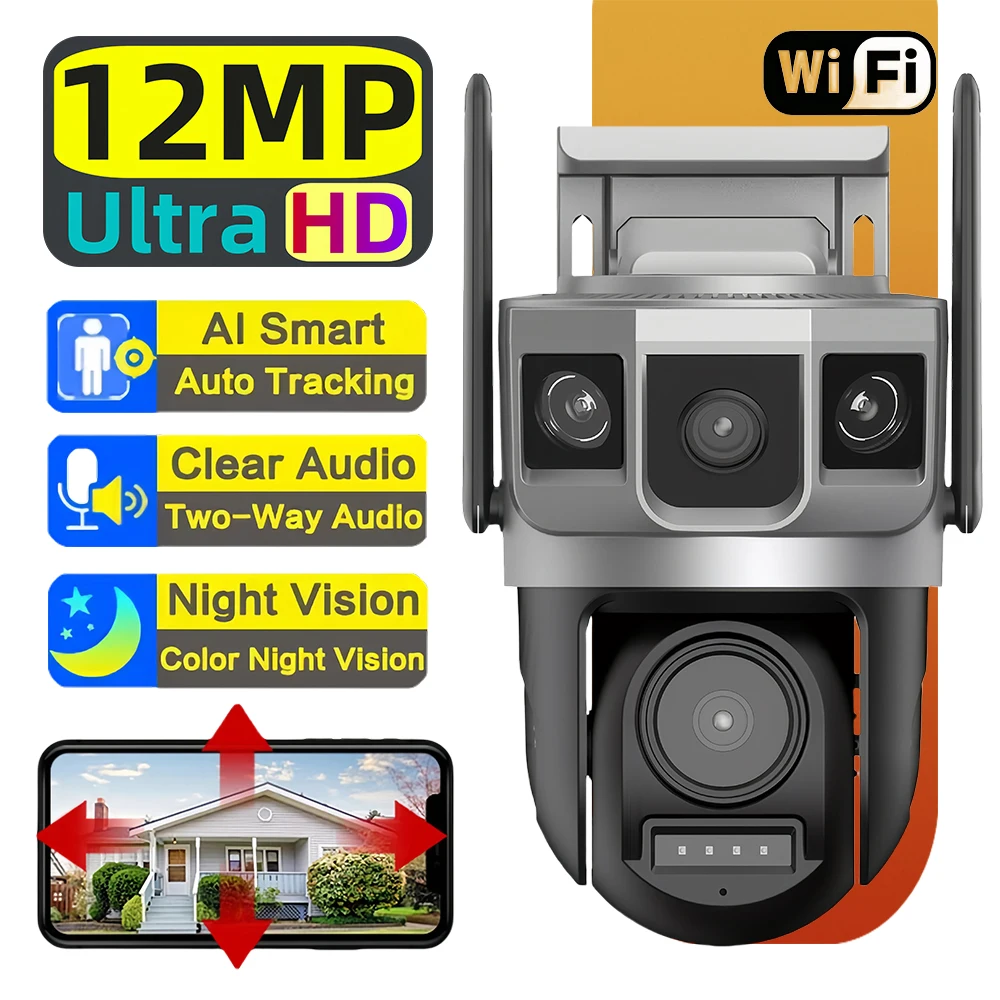 

Triple Screen 4G IP Camera 12MP 6K Wireless Surveillance Camera WiFi for Smart Home Night Vision V380Pro Digital Zoom CCTV