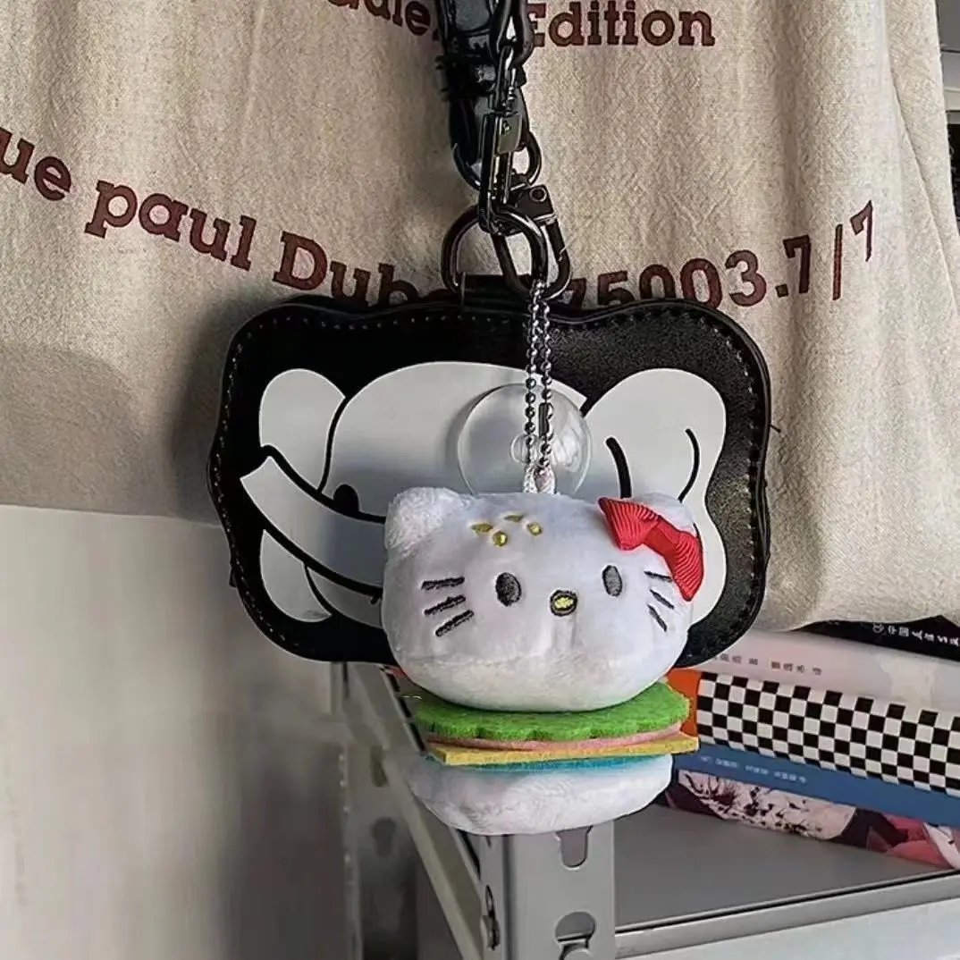 

Cartoon Figure Hamburger HelloKittys Plush Pendant Keychain Girls Accessories Kitty Keychain Things Key Buckle Gifts 2024 New