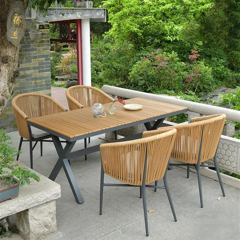 كراسي حديقة شرفة بسيطة في الهواء الطلق فناء PE كرسي من الخيزران حديقة كراسي الترفيه في الهواء الطلق طاولة وكرسي الإقامة المنزلية الإبداعية #3