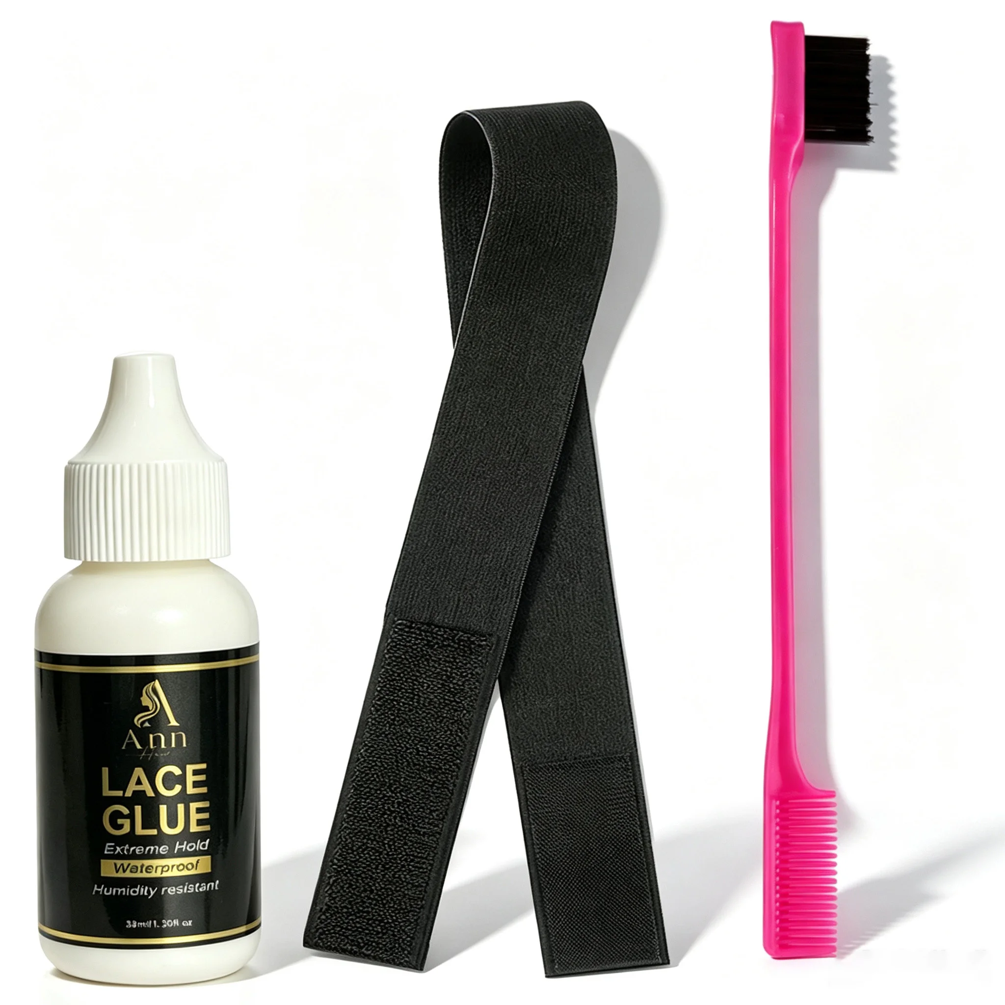 Ann Lace Glue Extreme Hold Waterproof Wig Adhesive with Elastic Wig Band & 2in1 Edge Brush Comb for Lace Wigs