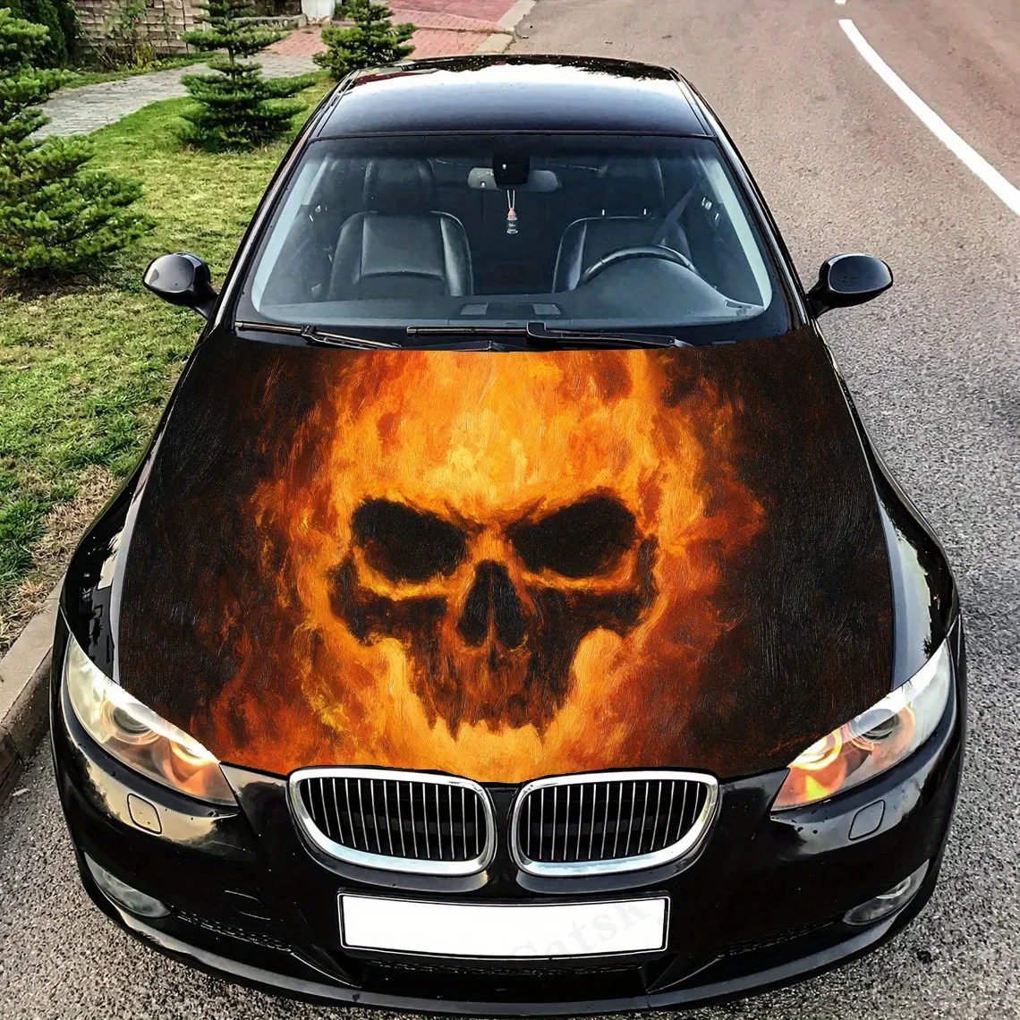 

Flaming Skull Car Hood Decal Sticker - Durable Vinyl Wrap, Splash-Resistant & Easy Removal, Fit For All Cars - Automotive Access