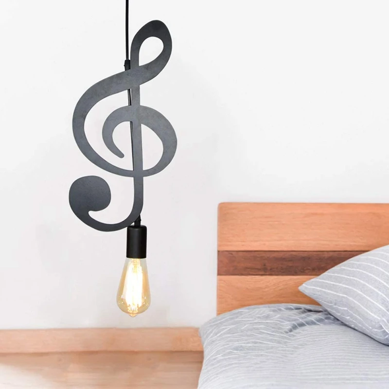 Pendant Light,Iron Ceiling Light Music Note Hanging Light Shade Chandelier For Loft Bar Studio Store Room Dining Hall(C)