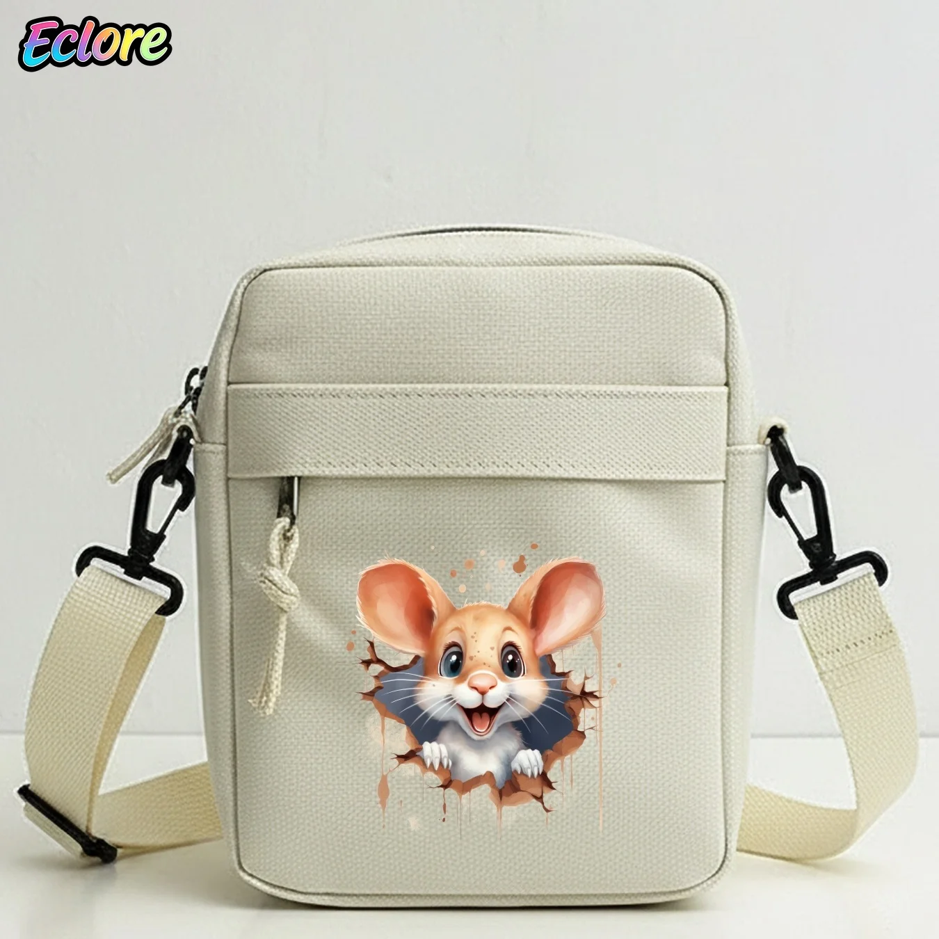 Cartoon Mouse Crossbody Bag Mini Shoulder Purse with 2D Print Detachable Strap Zipper Casual Daily Party Concert Gift for Men