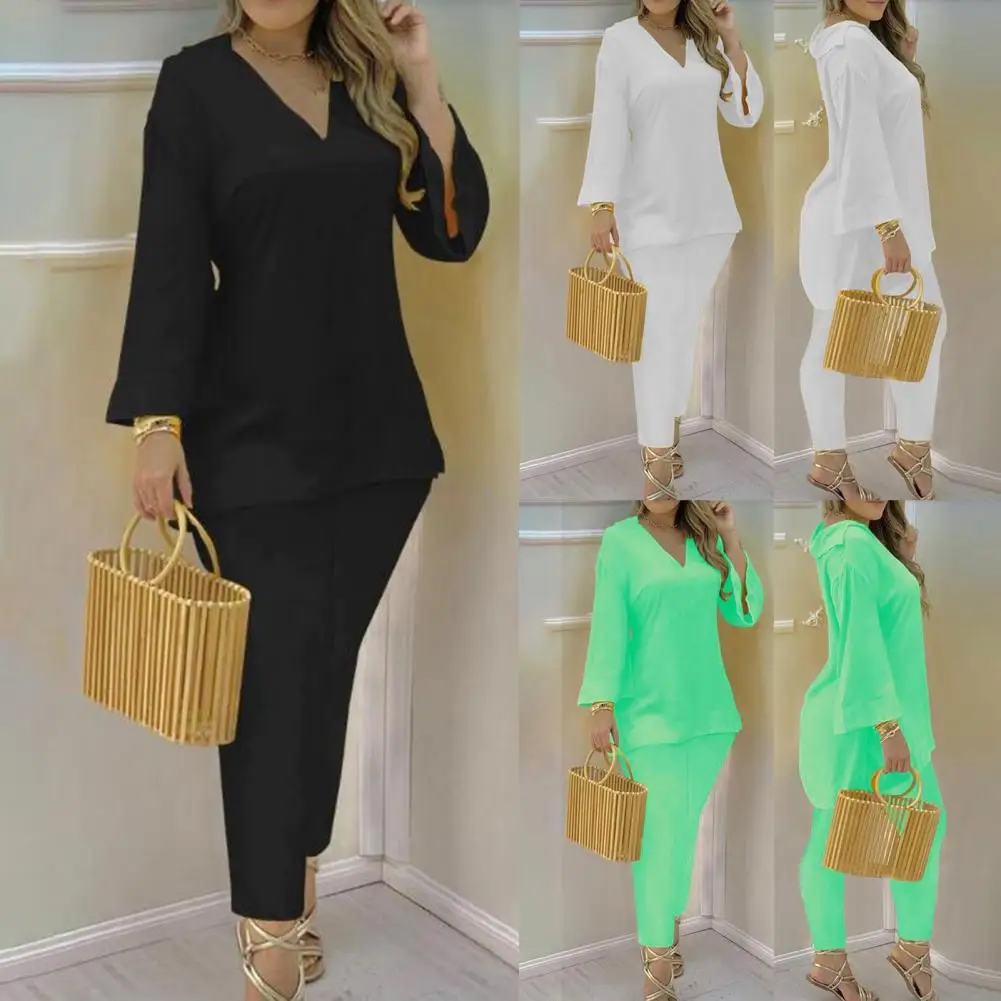 

Women Flare Sleeve V-Neck Long Loose Top Shorts Outfit Set Casual Summer Solid Tracksuit Sets Female ensemble femme 2 pièces