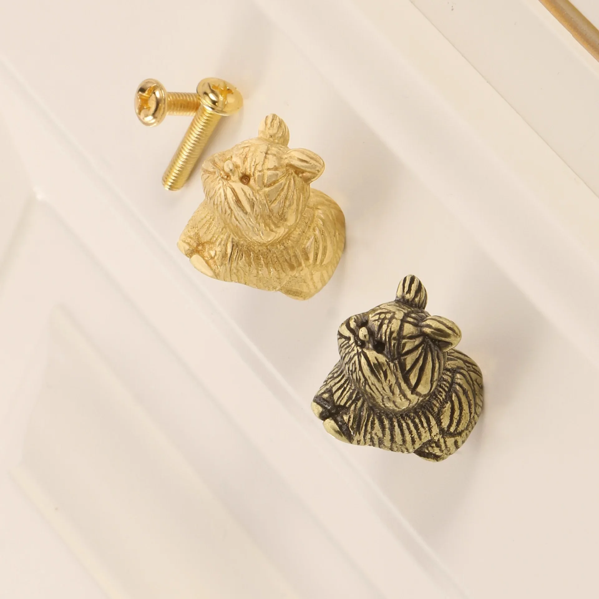 Kitten Handle Door Knobs Solid Brass Animal Cat Knobs Decorative Cabinet Pulls Drawers DIY Furniture Hardware