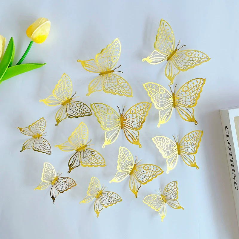 12Pcs 3D Hollow Butterfly Creative Wall Sticker For Living Room Bedroom Kids Room DIY Wall Stickers Modern Wall Art Home Decor
