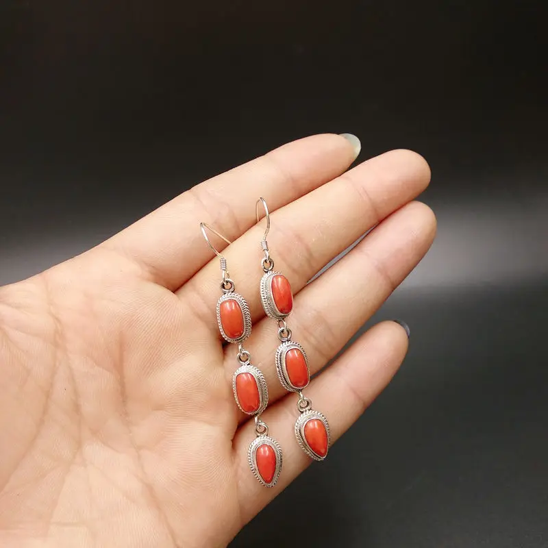 Ethnic-Style Ingot Ring Women, Fortune-Bringing Red Turquoise Earrings And Accessories