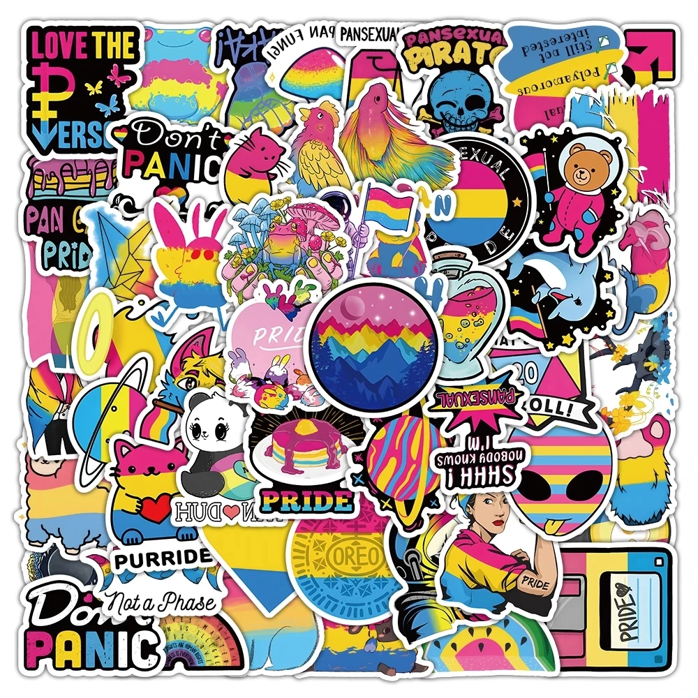 10/30/60pcs Pansexual Pride Graffiti Stickers Cartoon Rainbow LGBT Decals Decoration DIY Laptop Guitar Notebook Helmet Kid Toys