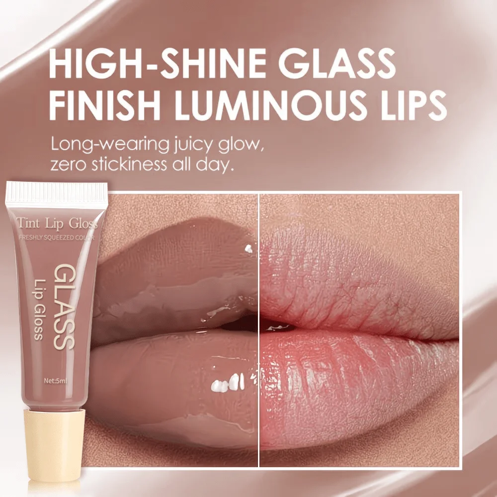 3-Color Glass Tint Lip Gloss, Long Lasting Non-Sticky Hydrating Plumping Gloss, For Natural Juicy Shiny Lip Looks