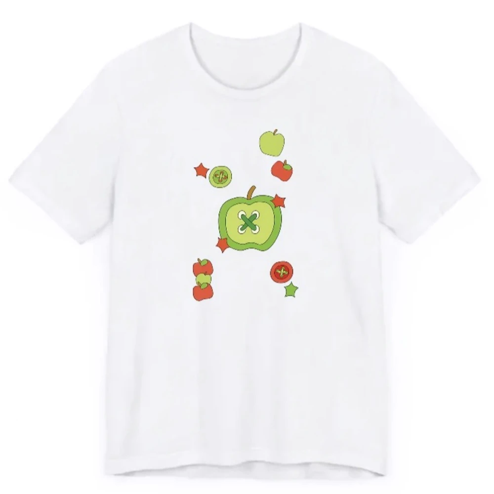 Green Apple Red Button Detail Print Women's Clothing Cute Fruit Pattern Short Sleeve Blouse Clearance Sales for Woman Clothing