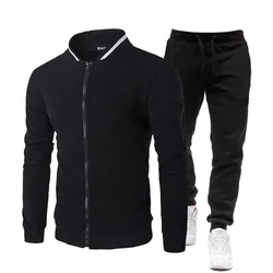 Uomo Casual Cardigan scozzese Set Tuta da baseball Cerniera Colletto in piedi Maglione Giacca monocromatica Primavera Autunno Moda Fitness 2023