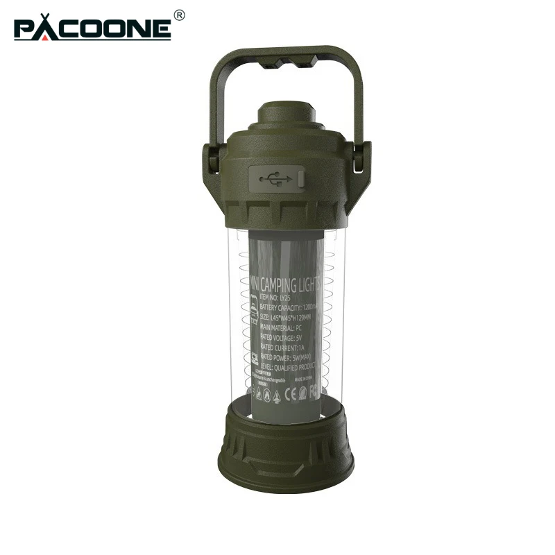 

Светодиодный фонарь PACOONE для кемпинга, перезаряжаемый через USB, портативный светильник для палатки, многофункциональный фонарик, атмосферное освещение для походов на природу