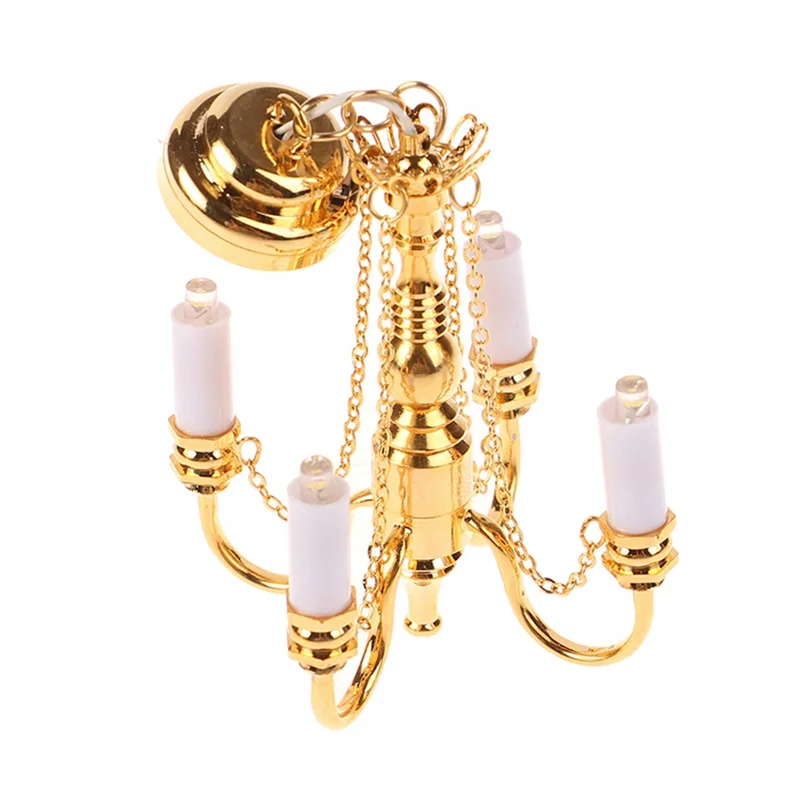 HOT 1:12 Dollhouse Mini 4 Arm Ceiling Lamp Chandelier LED Lamp Wall Light Model Home Decor Dollhouse Decoration