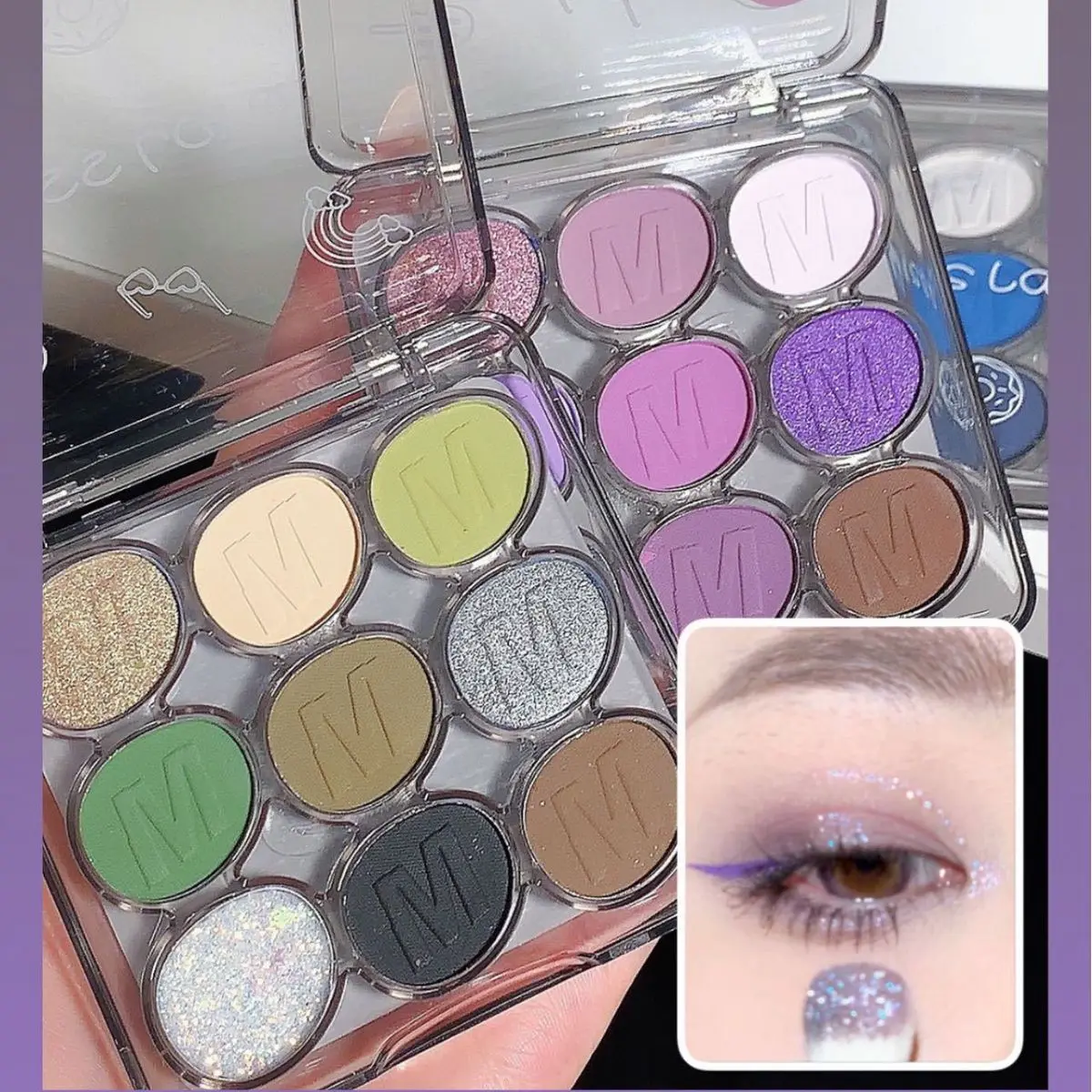 9 Kleur Oogschaduw Dienblad Glitter Glitter Rokerig Oog Paarse Parel Waterdichte Student Oogschaduw Fijne Glinsterende Diamant Oog Make-Up