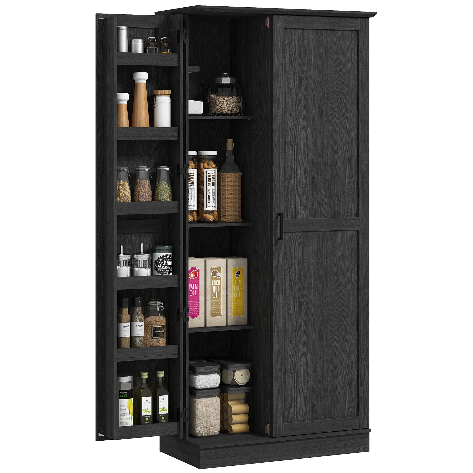 Homcom 70 Tall Kitchen Pantry Storage Cabinet with Spice Racks, Black