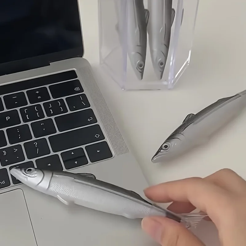 قطعتان من قلم محايد بتصميم سمكة واقعية، قلم كتابة قابل للسحب بالحبر الأسود للطلاب والقرطاسية، مستلزمات مدرسية مكتبية مضحكة #4